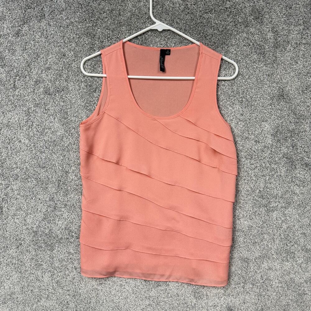 Essentials‎ By Milano Tank Top Womens S Peach Tiered Ruffle Chiffon Mermaidcore